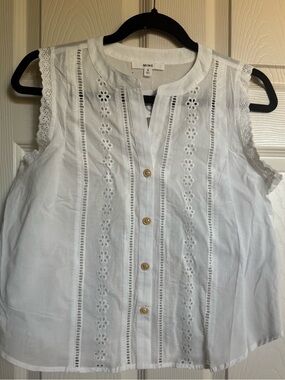 NWT Mine White Eyelet Button-Front Sleeveless Top, Various Sizes